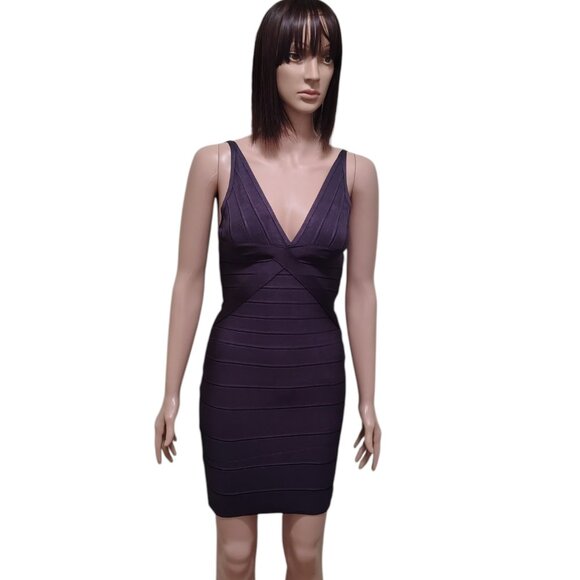 Rachael G. Stretch Violet Strappy V-Neck Dress with Front and Back Cutout - Picture 1 of 10